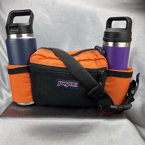 Vintage 90's Jansport Waist Fanny Pack Orange USA 2 Bottle Holders Summer Hiking - Picture 1 of 17